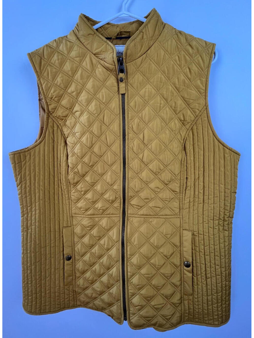 Joules Womens Quilted Puffer Vest Sz 16 Caramel Gold Zip Snap Pockets Equestrian